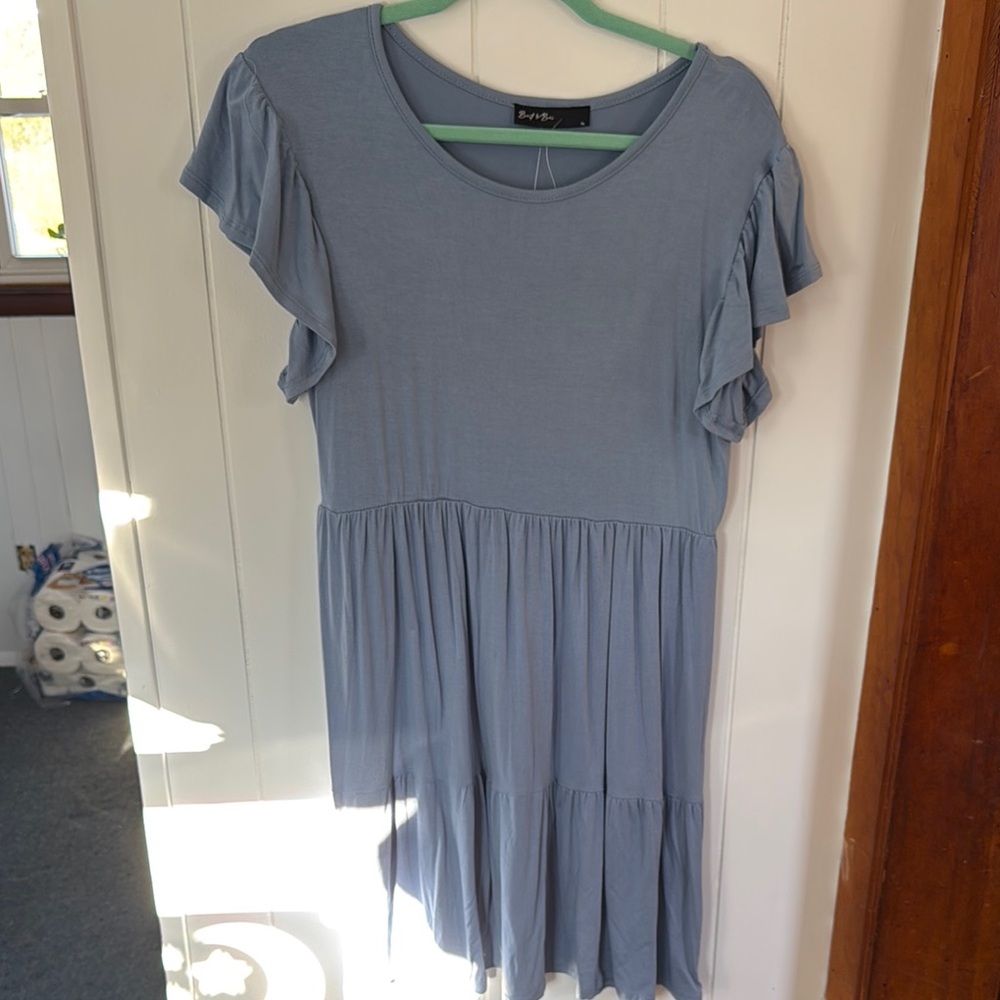 Blue Ruffle Sleeve Dress